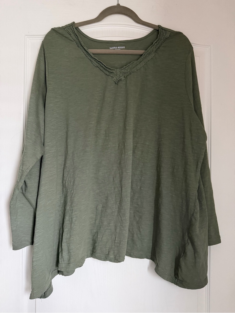 Laura Scott Olive V-Neck Crochet Trim Tunic Women’s Size 3X